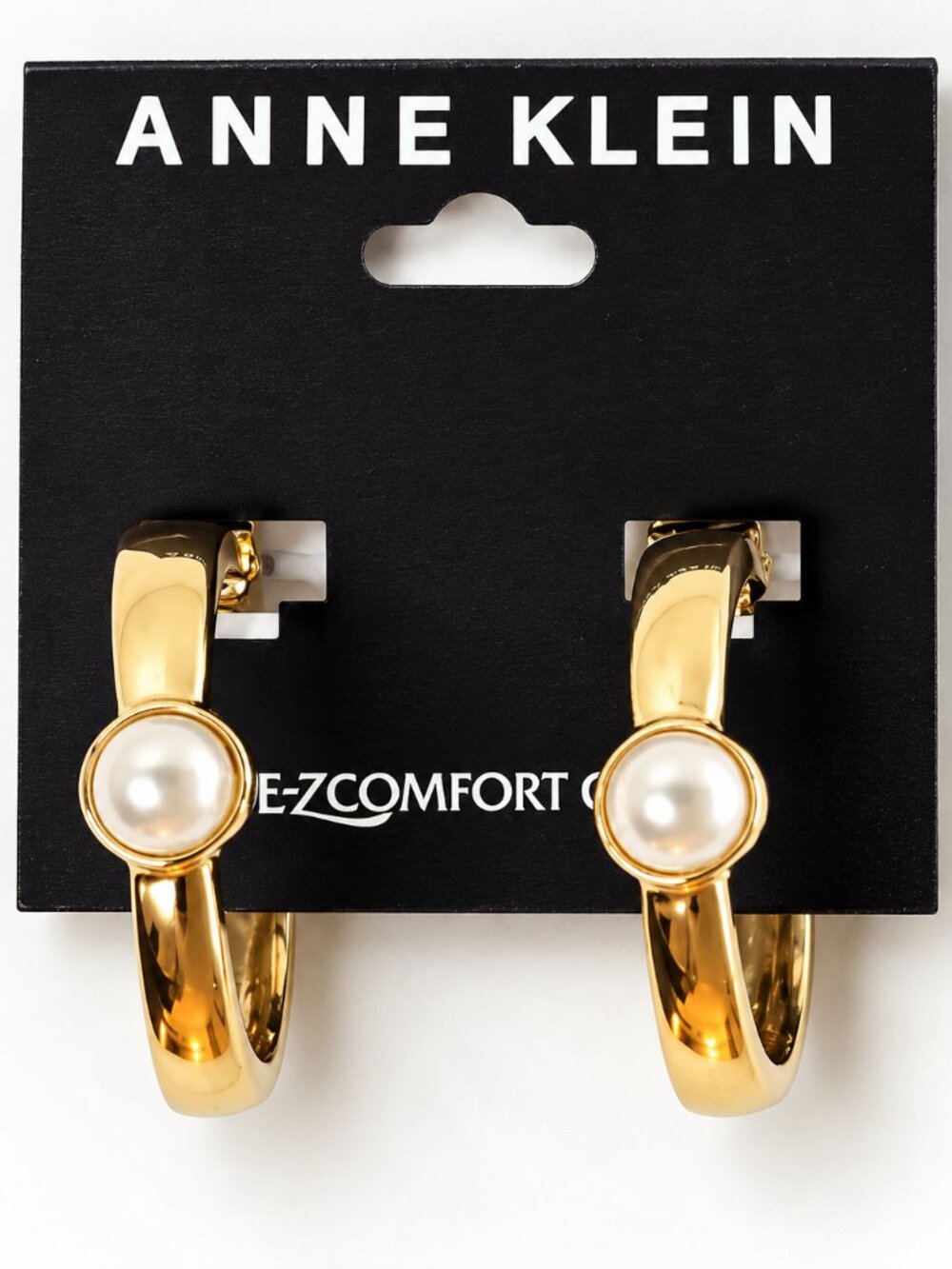 Anne Klein Gold-Tone Faux Pearl Hoop EZ Comfort Clip-On Earrings New